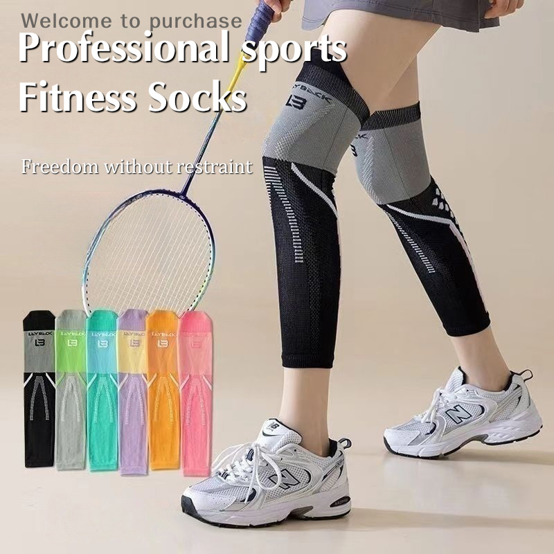 1 Pair Knee Support Brace Compression Sleeve Long Full Legs Sleeve Badminton Tennis Running Anti-Slip Breathable Full Leg Guards