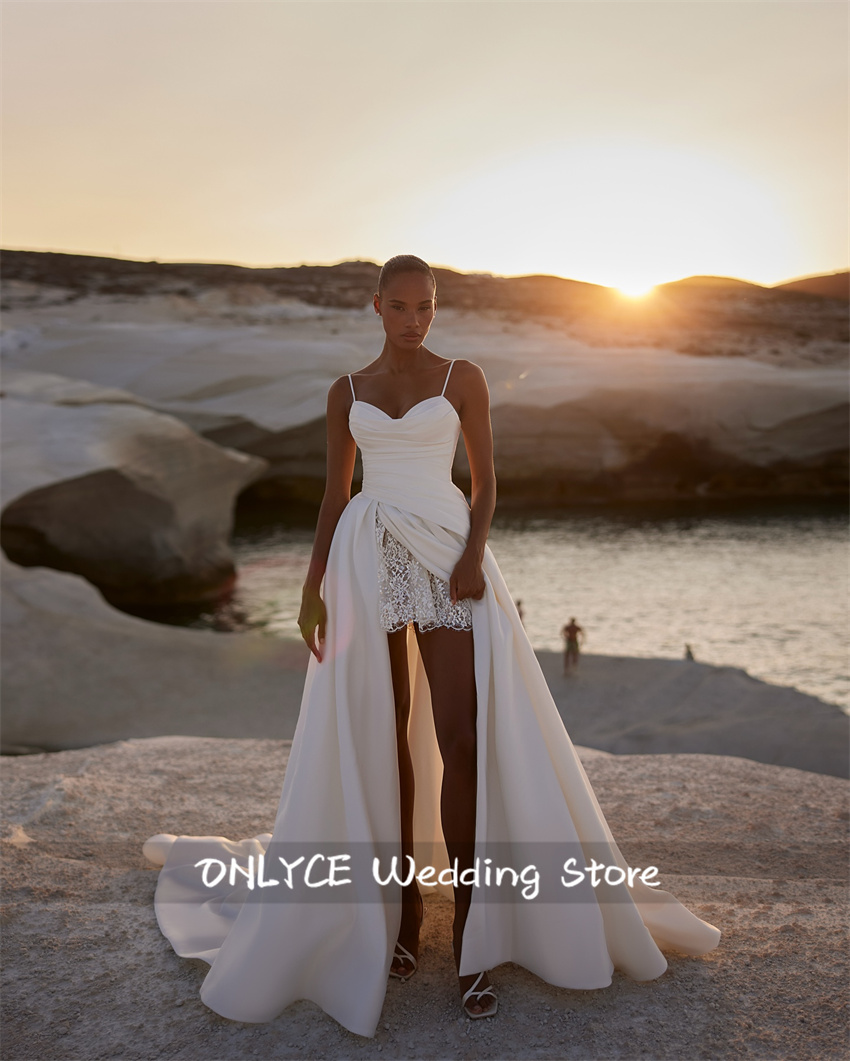 Luxury Satin Mermaid Wedding Dress 2025 Straps Ruched Bead Pearls Bridal Gowns Robe De Mariee Vestidos De Novia Customized