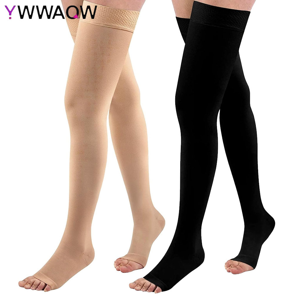 1Pair Thigh High 20-32 mmHg Compression Stocking Toeless Compression Socks for women & men circulation with Silicone Dot Band