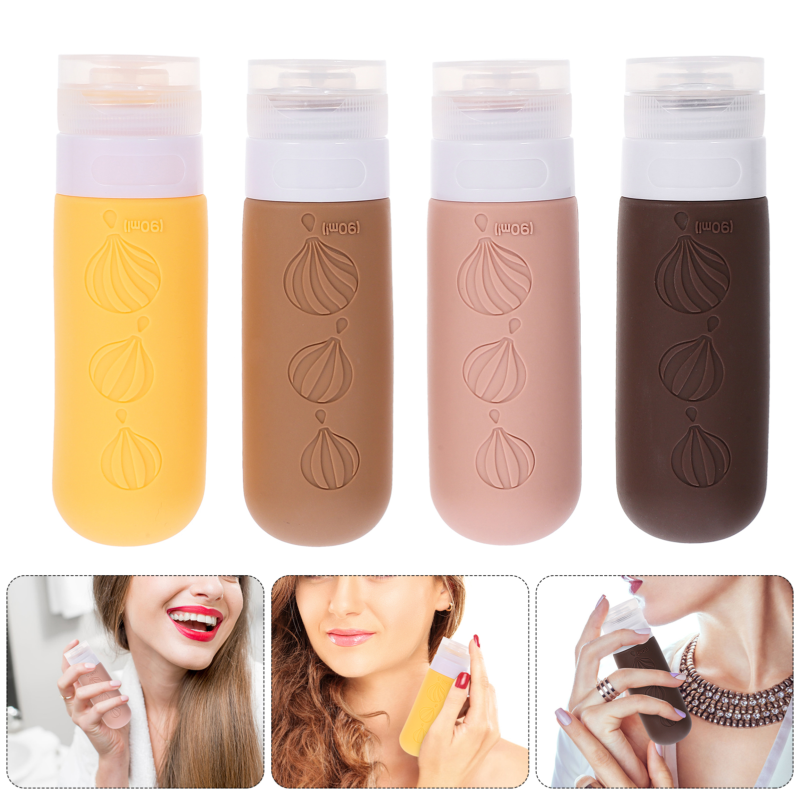 4 Pcs Silicone Bottles Set Leak Proof Reusable Shampoo Toiletry Containers for Travel Business Outdoor 4 Colors in PVC Bag