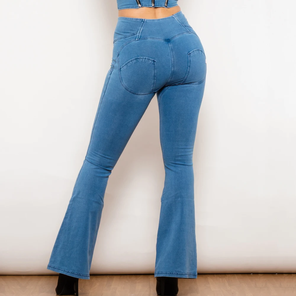 Shascullfites Melody High Waist Flared Lift Jeggings Button up Light Blue Shaping Scrunch Bum Jeans for Women