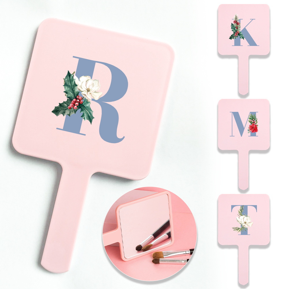 1pc Exquisite Square Handheld Vanity Mirror Suitable For Daily Grooming Travel Touch-Ups Use Initial Name 26 Letters Pattern