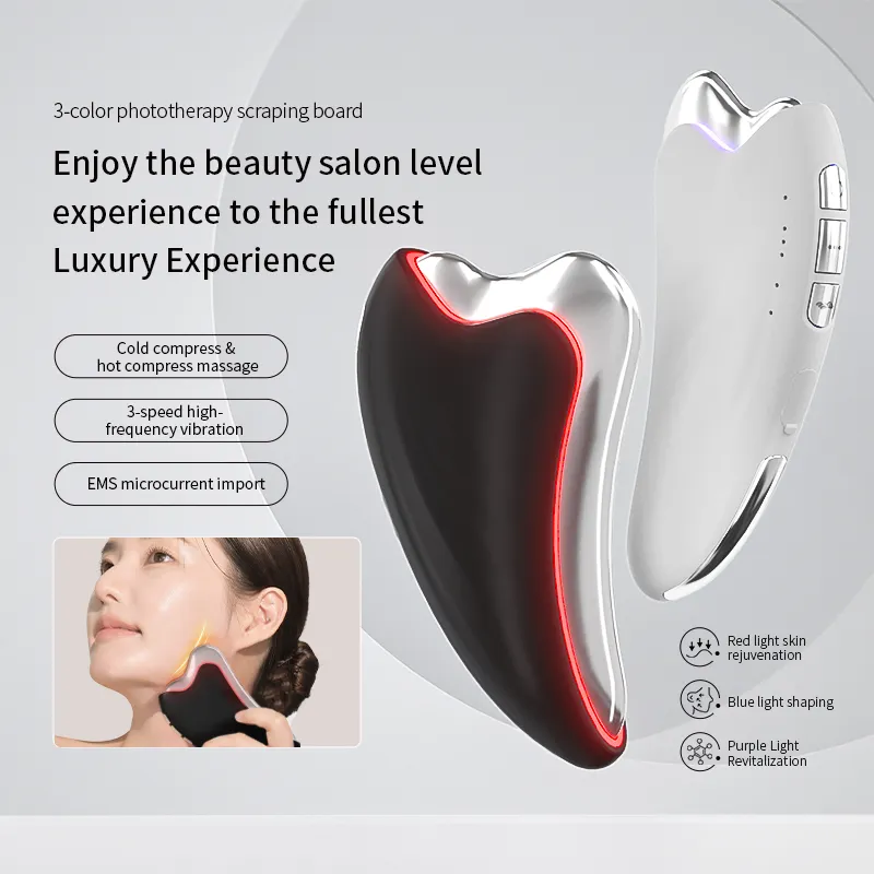 Skin Care 3 Color LED Face Neck Lifting Hot Cold Beauty Device Gua Sha Facial Massager
