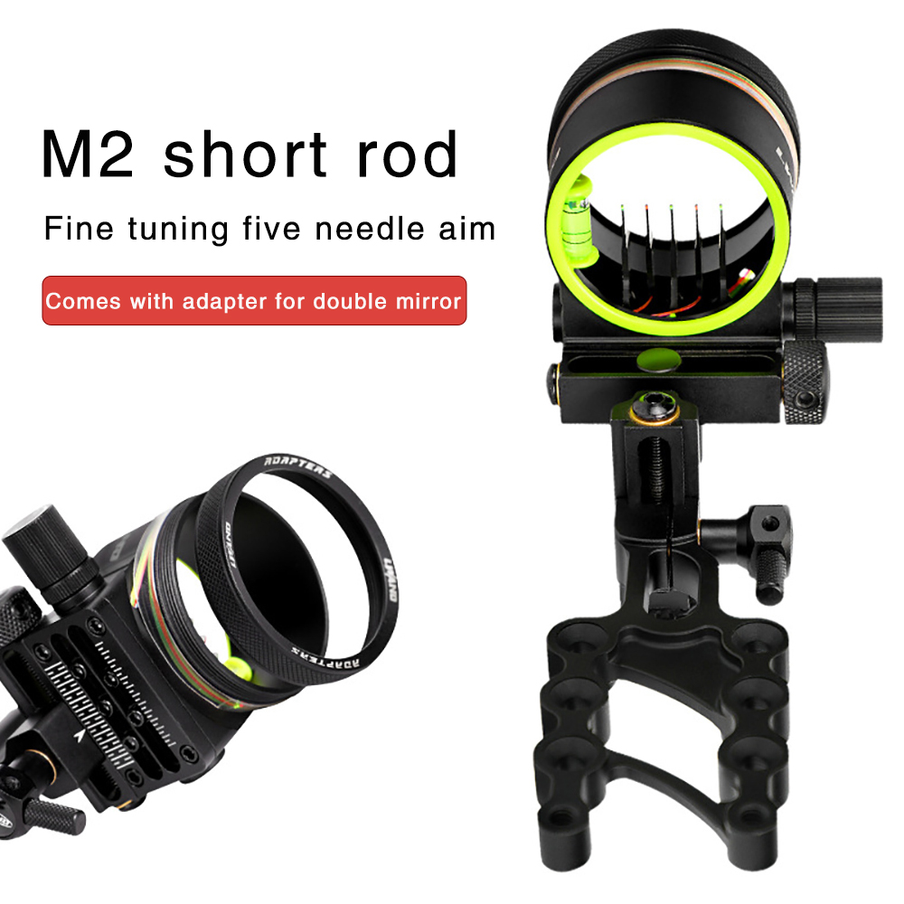 Compound Bow Sight for Hunting Shooting, Optical Fiber Sight, Quick-Tuning, Short-Bar, Needle for Outdoor Shooting, 5 Pins