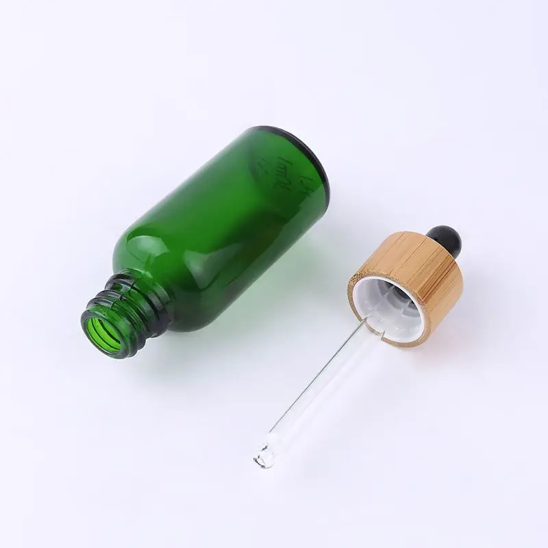 Perfume essential oil bottles with bamboo lid portable spray Amber Dropper Bottle Glass Perfume Dropper Bottle With Bamboo Cap
