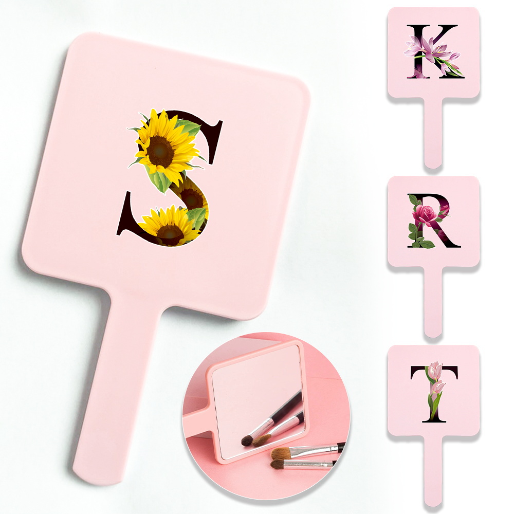 1pc Fashionable Square Handheld Vanity Mirror Essential For Quick Beauty Checks And Touch-Ups Initial Name 26 Letters Pattern