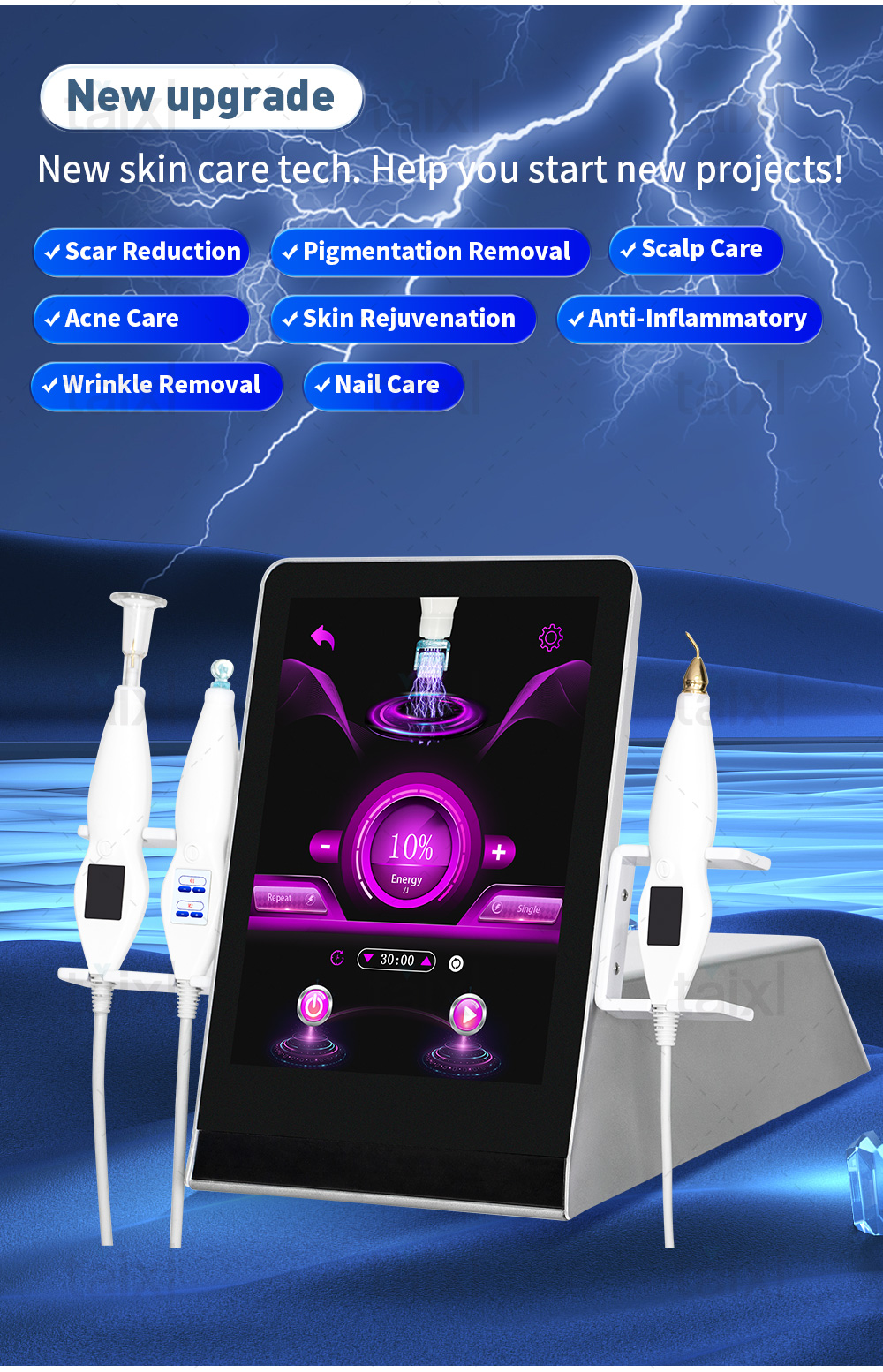 8-in-1 Hot And Cold Plasma Beauty Device | Whitenail Removal&skin Rejuvenation | Acne, Wrinkle, Scar Care High-definition LED.