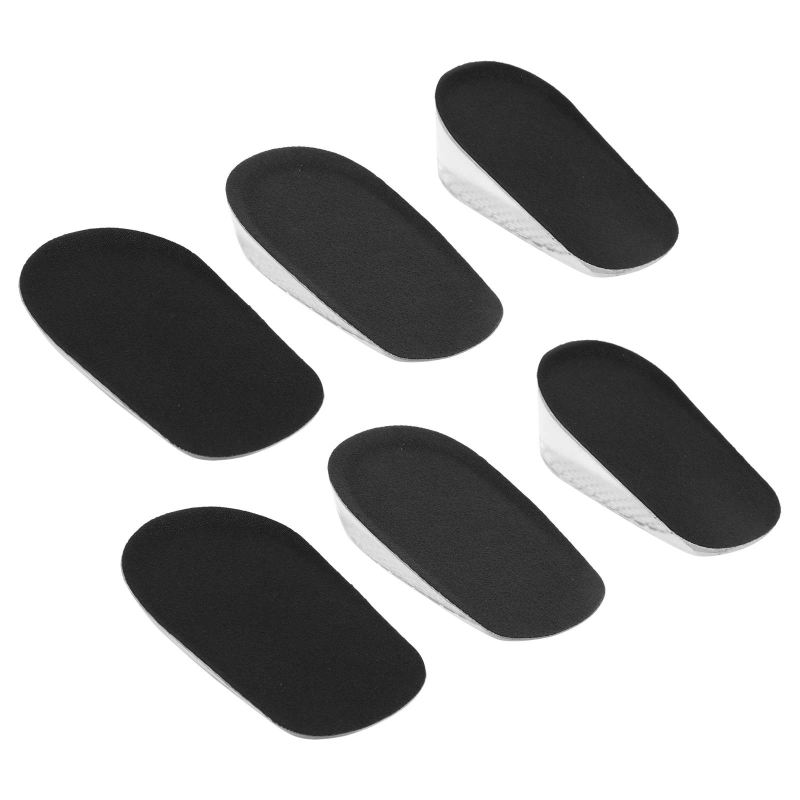 3 Pairs Black Heightening Insoles 15 25 35mm Shock Absorbing Heel Lift Pads for Women Hidden Silica Gel Inserts