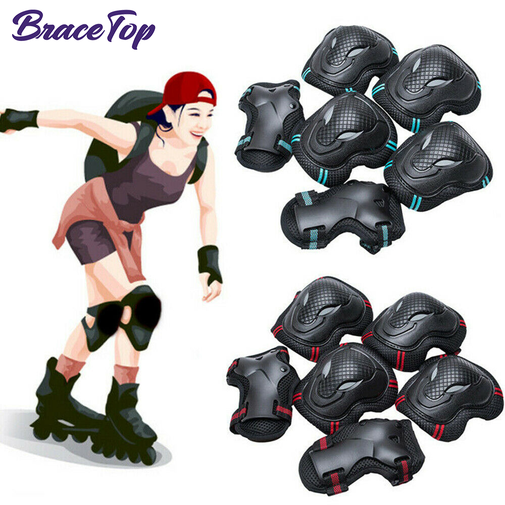 BraceTop 6Pcs/set Teens & Adult Knee Pads Elbow Pads Wrist Guards Protective Gear for Roller Skating Skateboarding Cycling Sport
