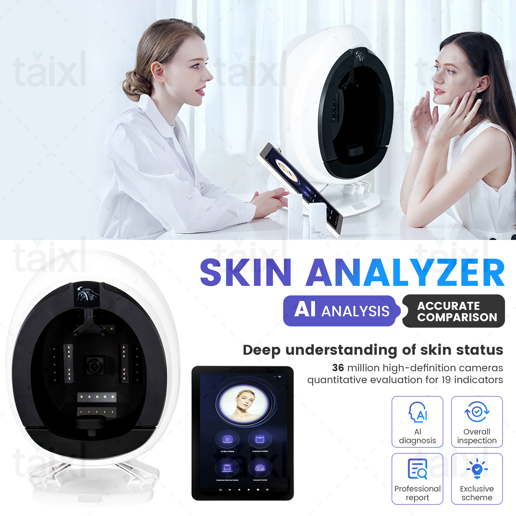 Professional 9-Spectral Skin Analyzer AI Intelligent Algorithm 3D Scanning Facial Digital Face AISIA Skin Analyzer