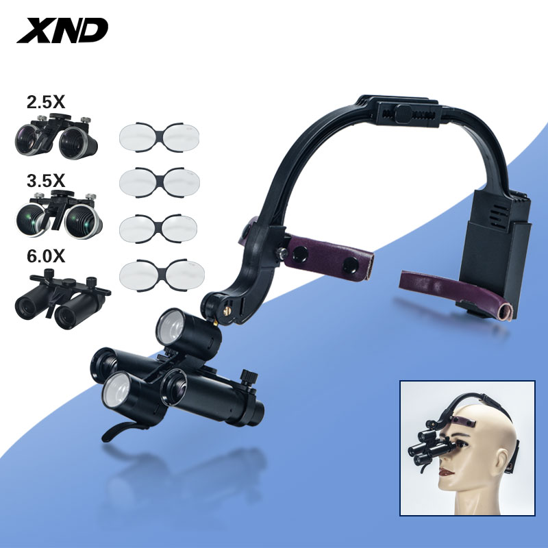XND Dental LED Head Light Lamp Loupes 2.5X 3.5X 6X Dentist Surgical Headlight Magnification Binocular For Lab Equipment
