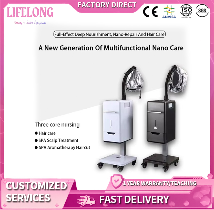 Professional Ionic Nano-Mist Steam Machine for Hair Salon SPA with Baking Oil Negative Ion Hydrating Cap Bonnet Oxygen Therapy