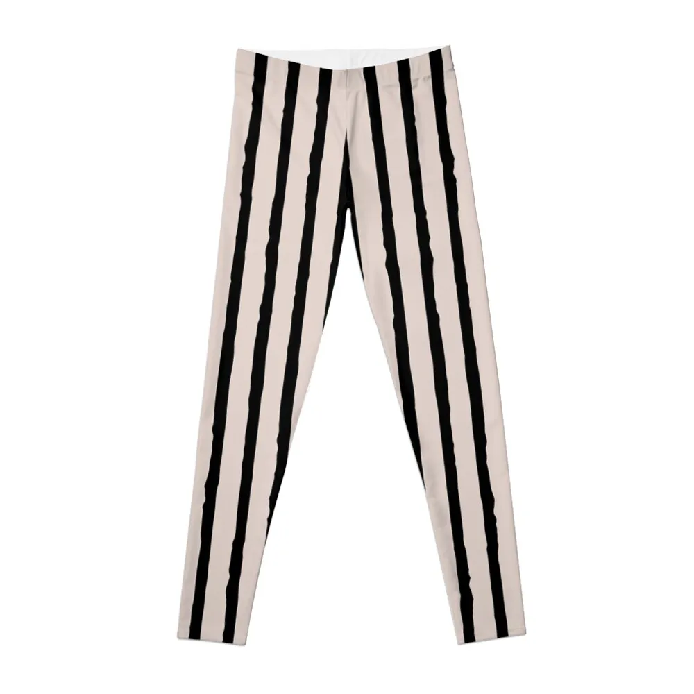 Black and Ivory Hand drawn Vertical Stripes Leggings leggins push up woman Women's trousers Womens Leggings