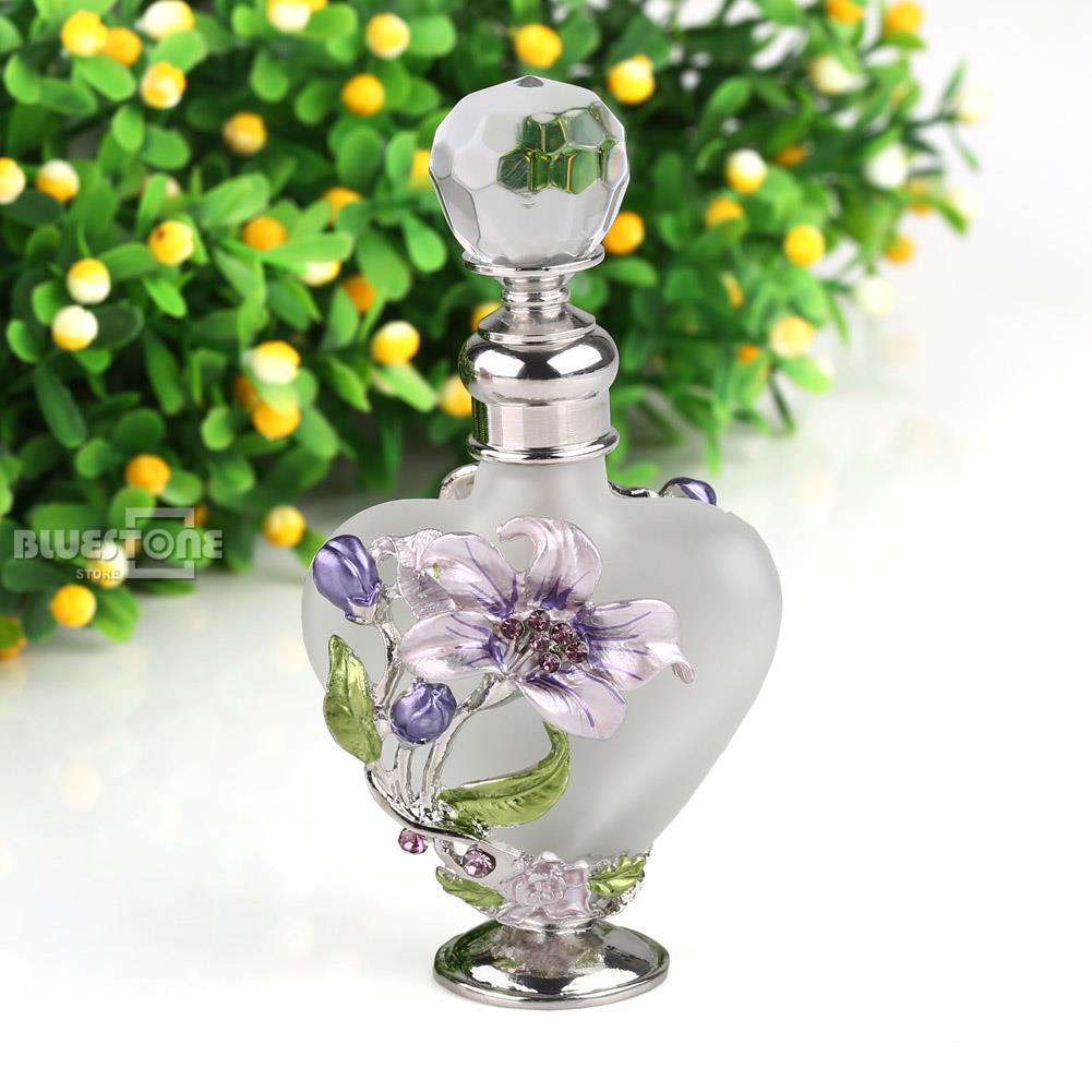 10ml Vintage Perfume Bottle Heart Shape Handmade Empty Refillable Metal Glass Essential Oil Dropper Container Wedding Home Décor