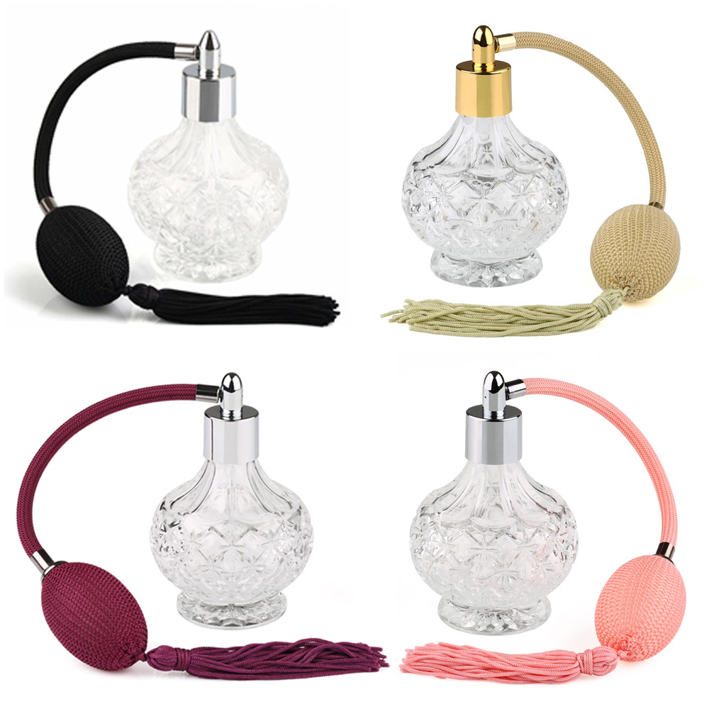 80ml Vintage Perfume Spray Bottle Air Bulb Classic Glass Refillable Atomizer,Tassel Mist Sprayer for Essential Oil DIY Fragrance