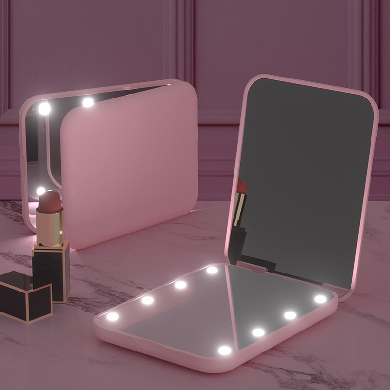 Mini Led Lights 5X Magnifying Folding Makeup Mirror Portable Compact Pocket Travel Aesthetic Vanity Mirrors Make Up Tools