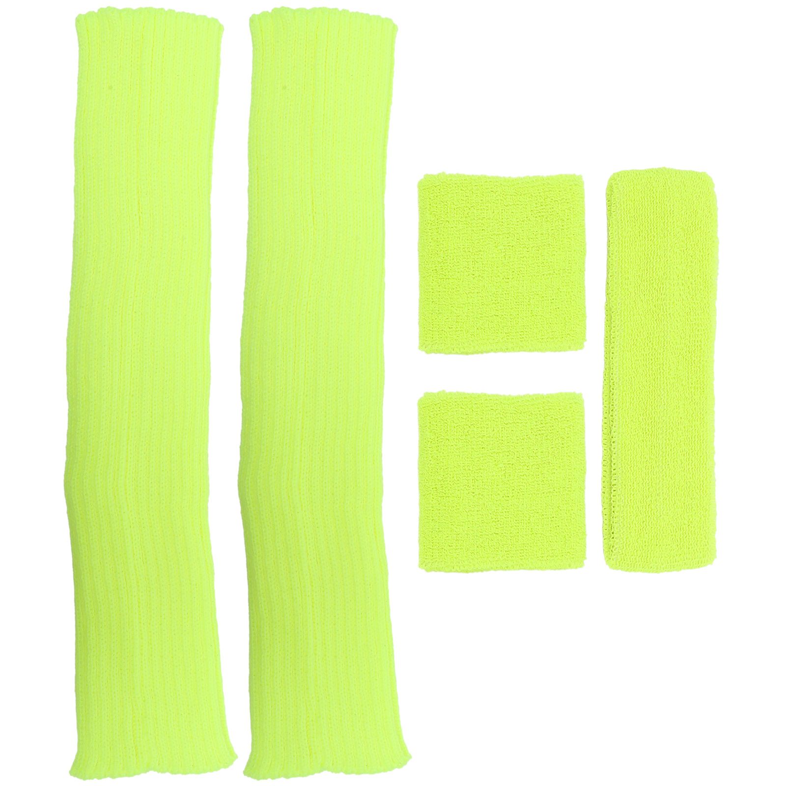 1 set Fluorescent Yellow Sports Headband Set Elastic Sweatbands Running Wristbands Leg Warmers Polyester Breathable Band