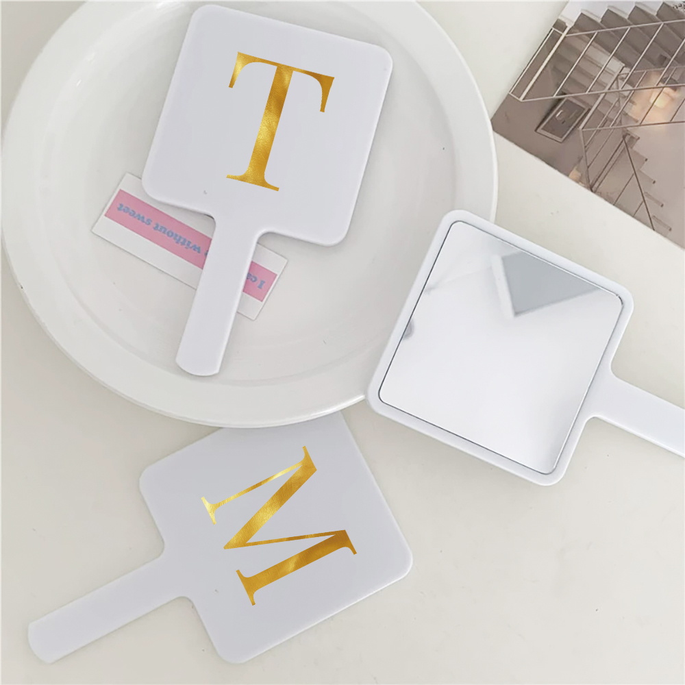 1pc Cosmetic Mirror Square Handheld Lightweight Make Up Mirror Personalized Compact Vanity Tool Initial Name 26 Letters Pattern