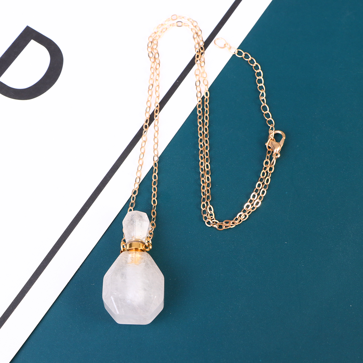 Crystal Pendant Necklace Perfume Bottle Container Hanging Jewelry Essential Oil Women Accessories Fluorite Mini Aesthetic