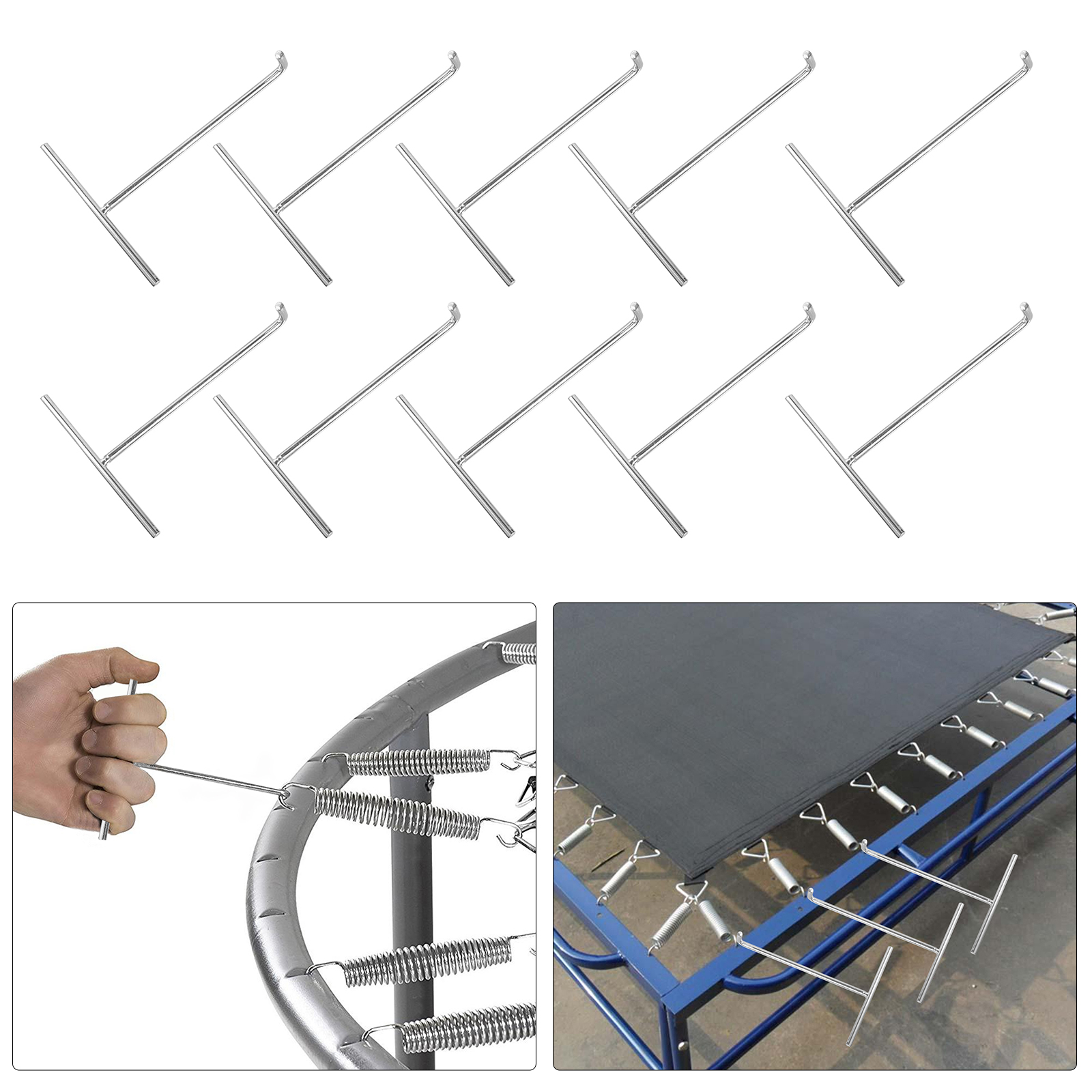 10 pcs Trampoline Spring Hook Zinc Coated Wire T Hook Jumping Bed Tool Easy Installation Safe Use Springs Puller Hand