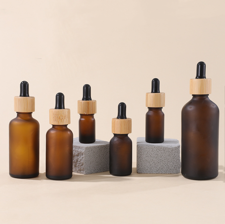 Bamboo Wood Essential Oil  Bottle Serum Bamboo Wood Cap Essence Glass Dropper Face Bottle with Droppers Bottle Packaging Glass