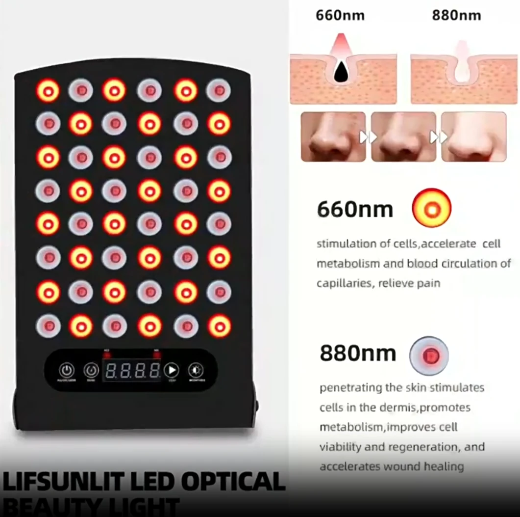 Red Light Therapy Panel for Face&Body,42W Portable 660&880nm Near Infrared LED Lamp Acne Treatment Spot removal Pain Relief