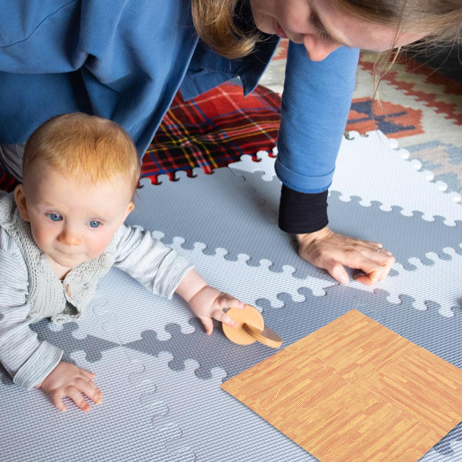 12 Pcs Gym Mats For Home Floor Mats Interlocking Tiles Gym Equipment Play Nonslip Soft Wooden Pattern Crawling Pad Yoga