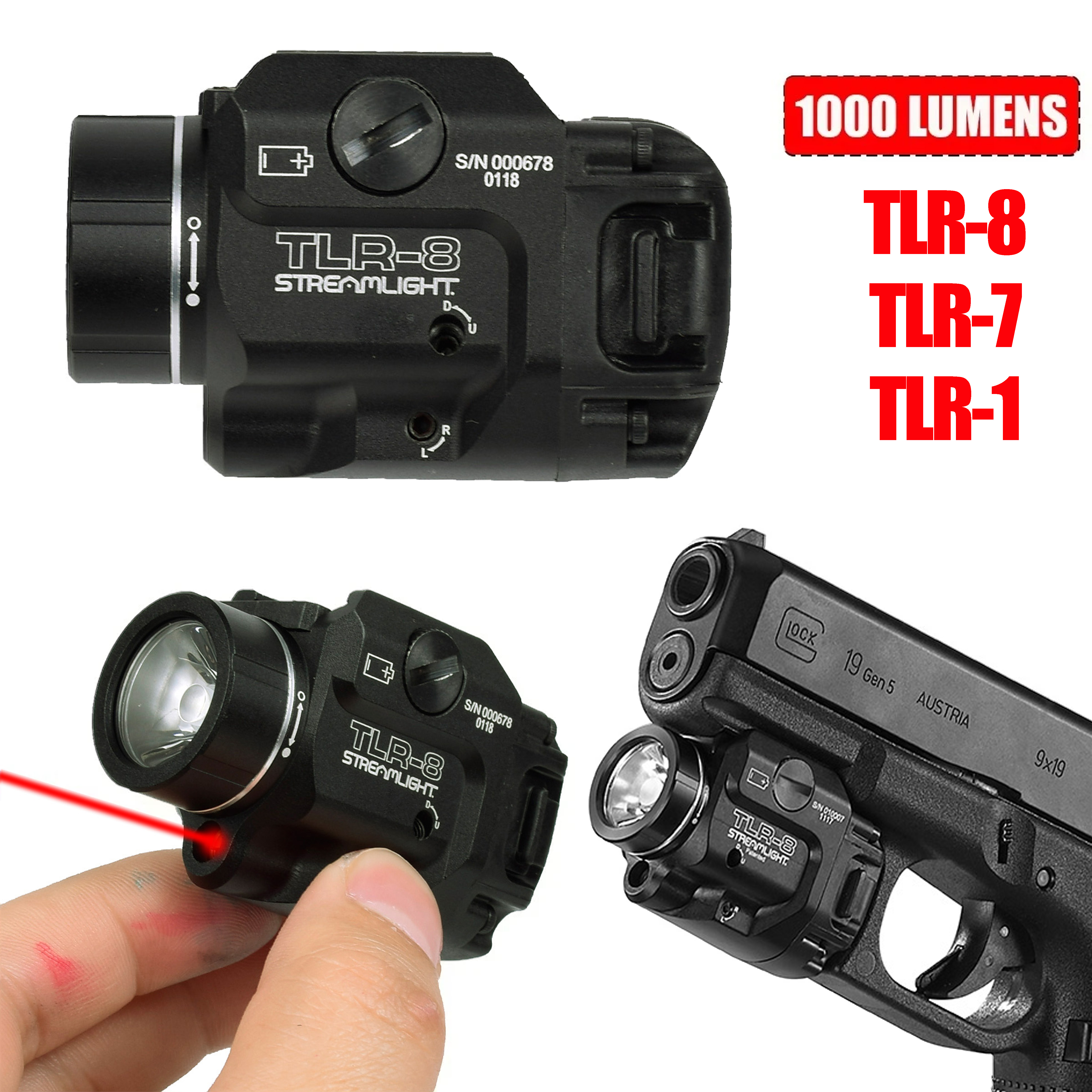 Tactical 1000 Lumens TLR-8 TLR-7 TLR-1 Scout Light For Glock 17 19 1911 Taurus G2c G3C LED Strobe Laser Light Fit 20mm Rail