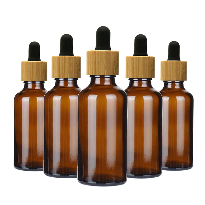 Empty Amber Glass Hair Skincare Serum Perfume Bottles Bamboo Brown  Tincture Empty Cosmetic Container Wooden Lid Glass Bottle