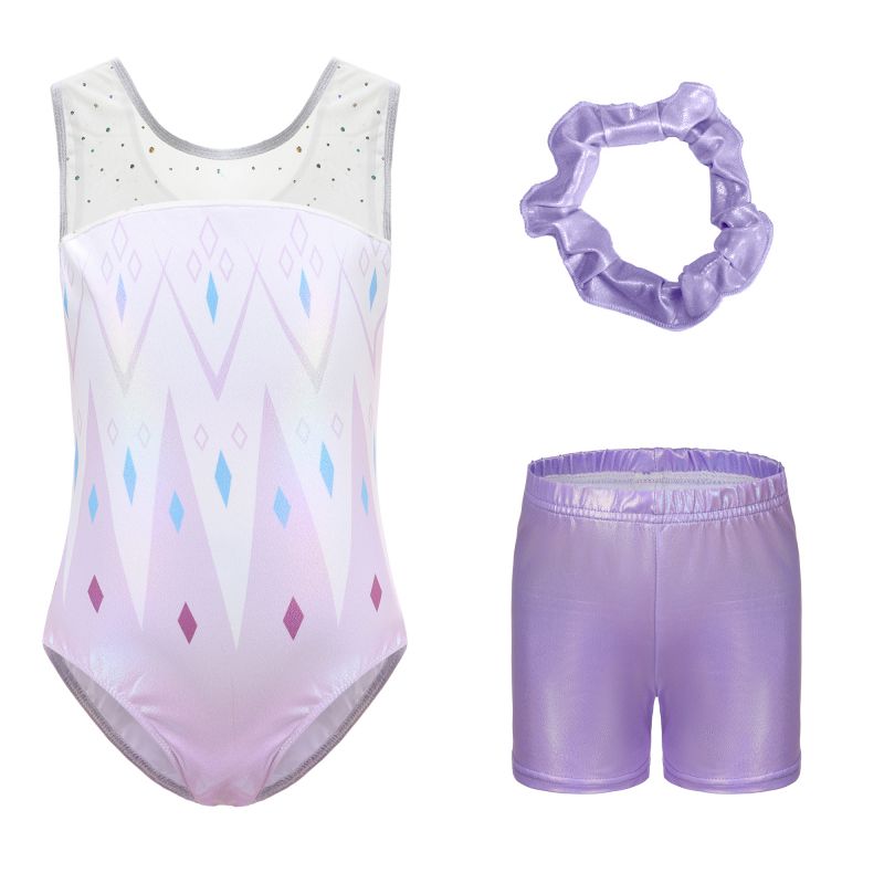 5-12 Years Kids Girls Gymnastics Leotards Breathable Mesh Patchwork Jumpsuits  Ballet Dacewear Stage Sequin Dance Costumes