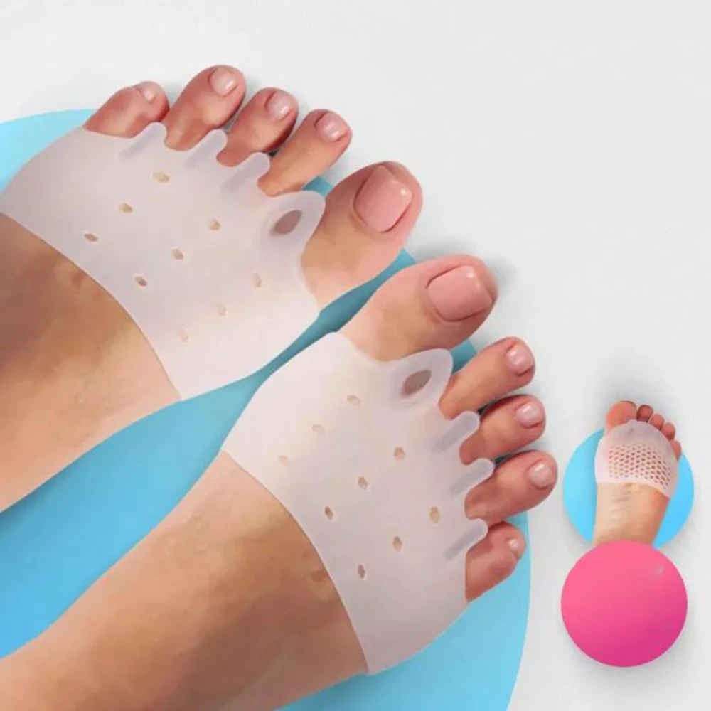 1Pc Silicone Toe Corrector with Five Holes Women Foot Separator Hallux Valgus Skin Color Front Foot Pad Foot Care Tool Wholesale