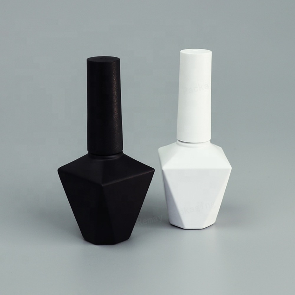 500pcs*12ml Custom Diamond Shape White Glass Uv Gel Nail Remover Bottles Empty Black Private Label Nail Polish Bottle with Brush