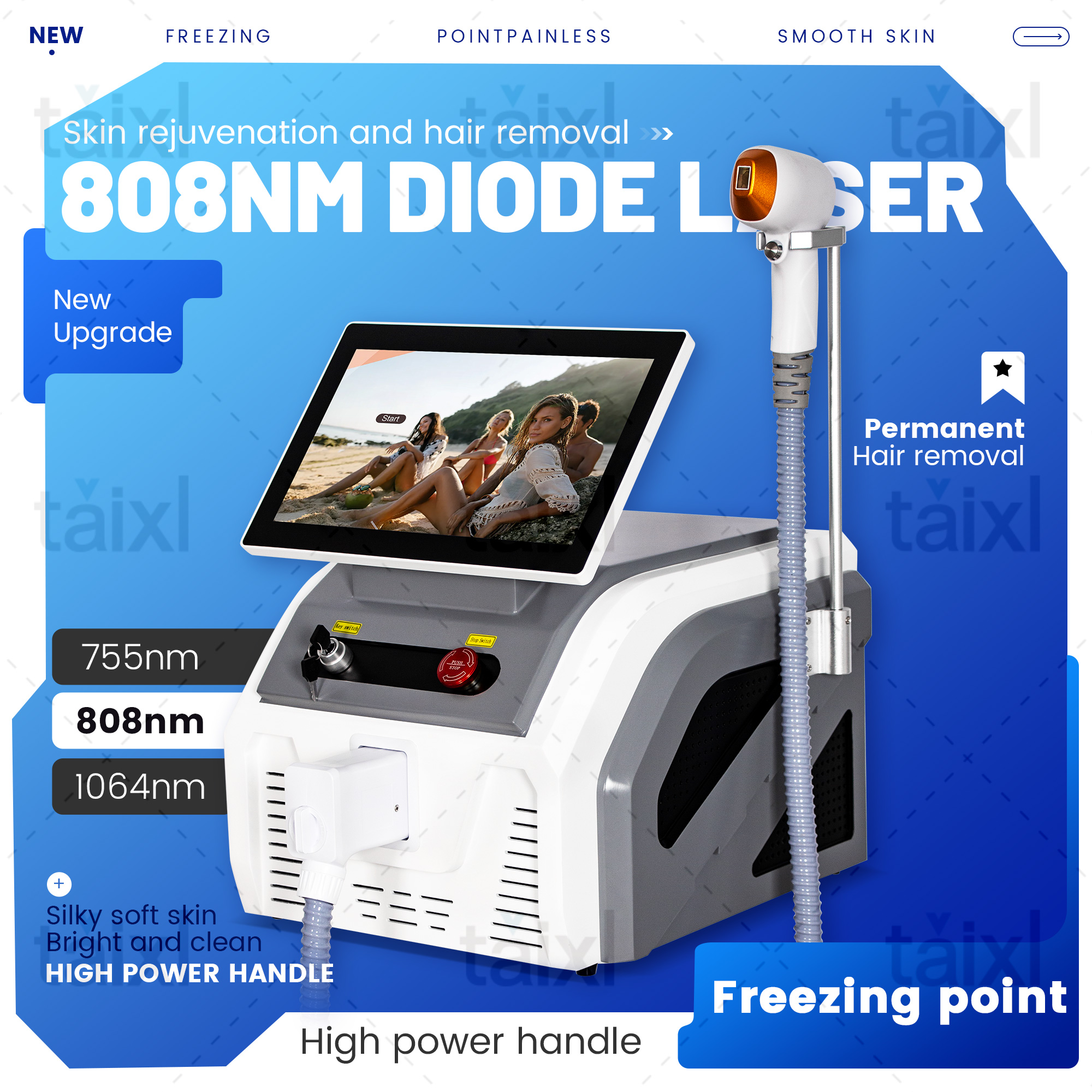 808nm 1064nm Diode Laser Hair Removal Professional Machine Painless air Cooling permanent lazer hair removal