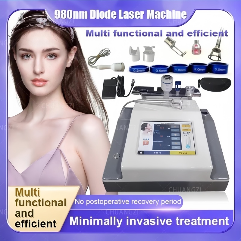 60W 6 in 1 980nm Diode Laser Blood Vessel Removal Machine Spider Vein Removal Onychomycosis Eczema Infrared Therapy