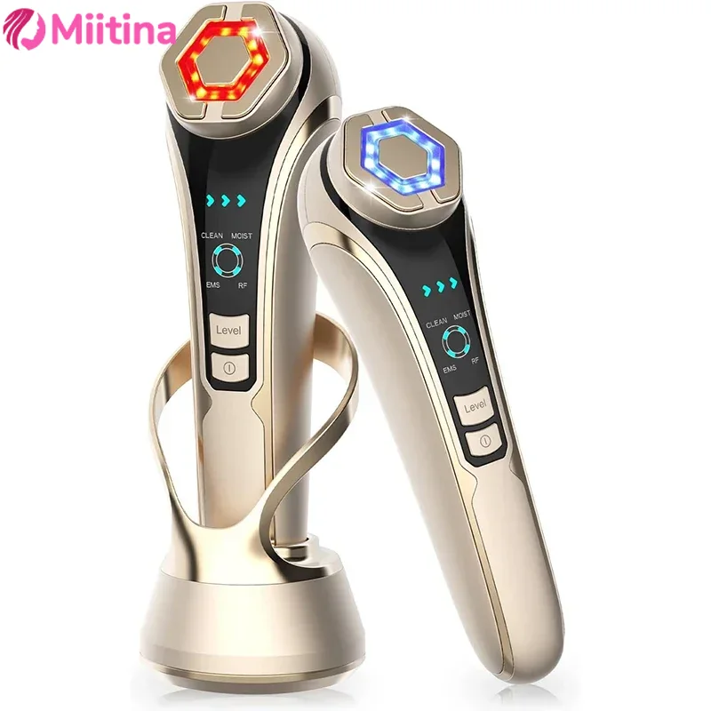 HIFU Face Skin Care EMS Facial Lifting Massager LED Photon Wrinkle Remover Hot Compress 1200Hz Vibration Anti-aging New Tool