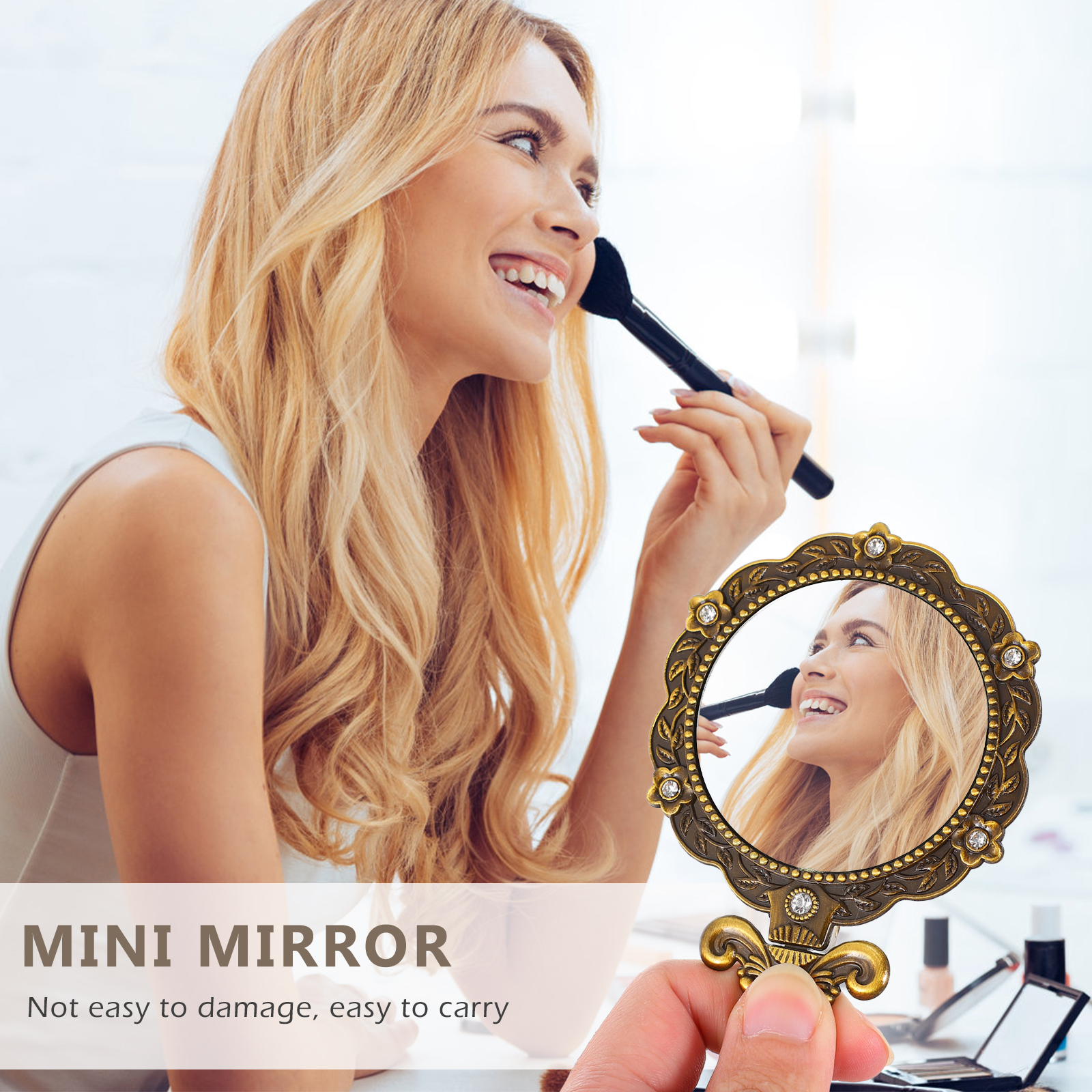 Retro Handheld Mirror Handle Mirrors Foldable Make up Makeup Portable Pocket