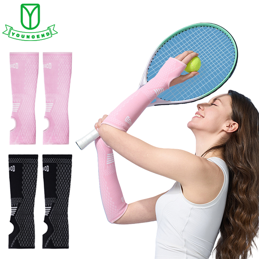 1Pair Outdoor Sports Arm Sleeves, Fingerless Gloves for Women Knit Thigh High Striped Arm Warmer Thumb Hole Stretchy Gloves