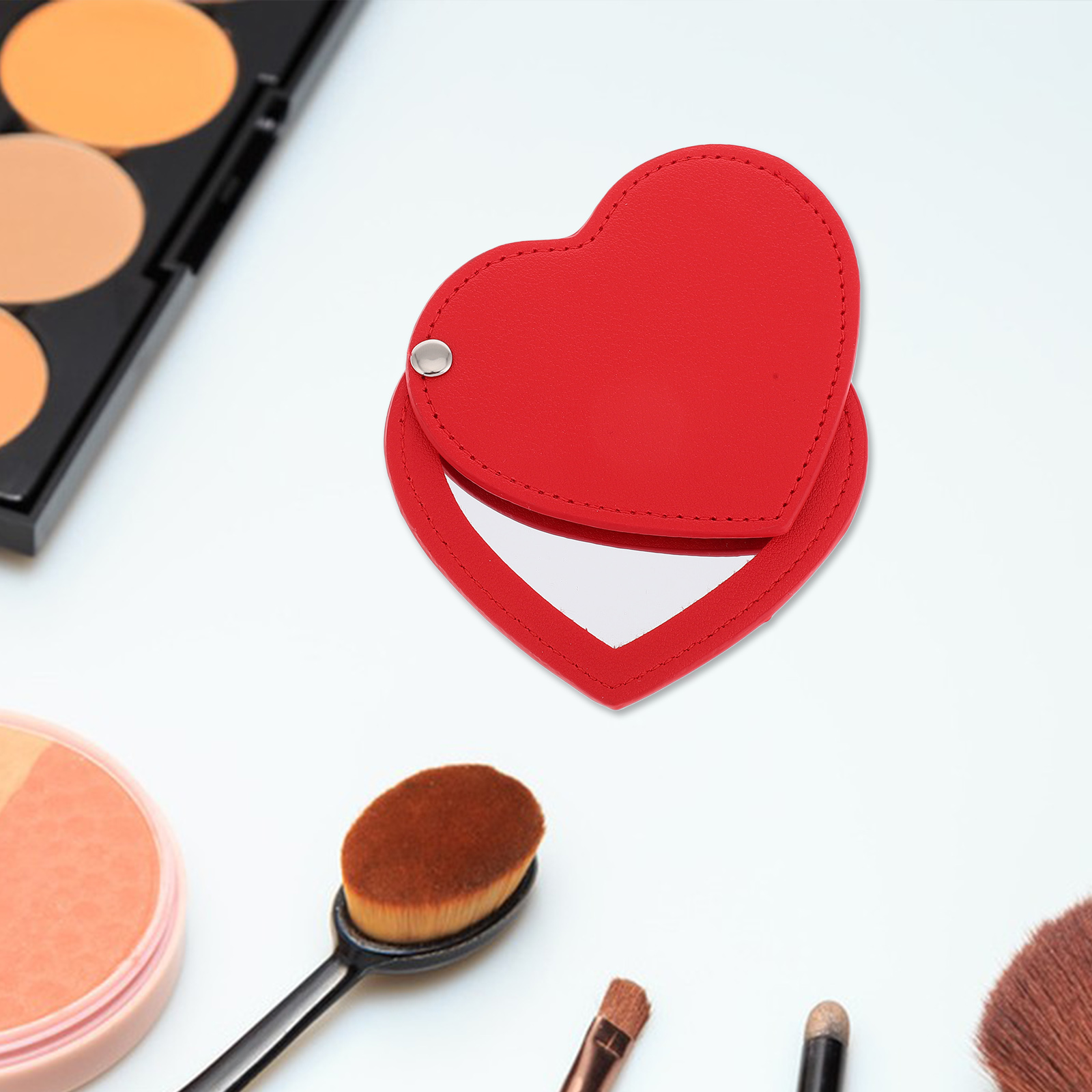 Mini Compact Heart Shaped PU Travel Portable Small Makeup Mirror for Purse Cute Pocket Rotatable Mirror