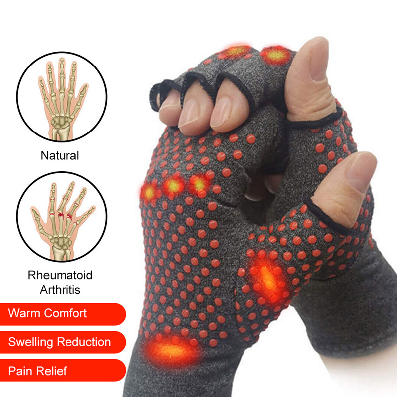 1 Pair Arthritis Compression Gloves Fingerless Carpal Tunnel Pain Anti-Slip Glue Dot Gloves for Carpal Tunnel Rheumatoid/Tendon