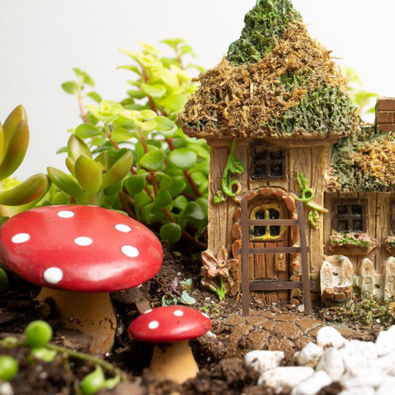 2 Pcs Micro Landscape Ladder Sand Garden Mini Prop Model Miniature Rattan Decor Tiny Furniture