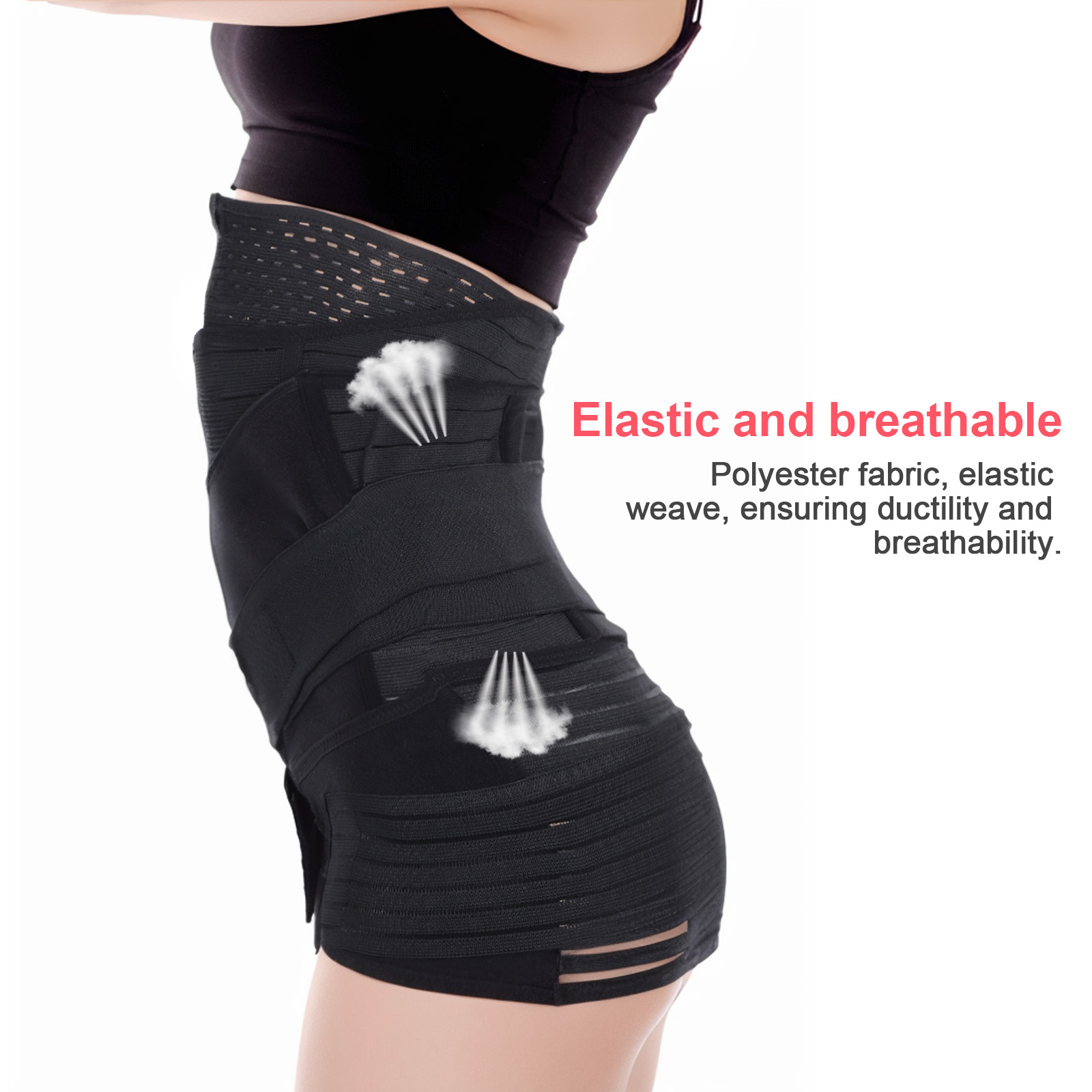 1 set 4 Pieces L Size Black Postpartum Belly Band Body Shaping Recovery Supportive Wrap Hook Closure Girdle Waist Trainer