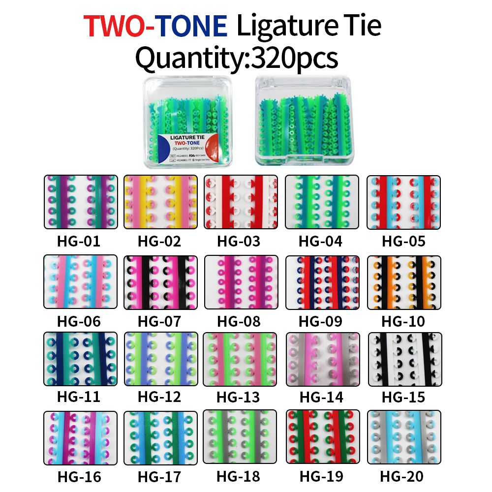 [Two Tone]320Pcs/Box 20Sticks Dual Color Orthodontic Ligature Tie Elastic Rubber Ties
