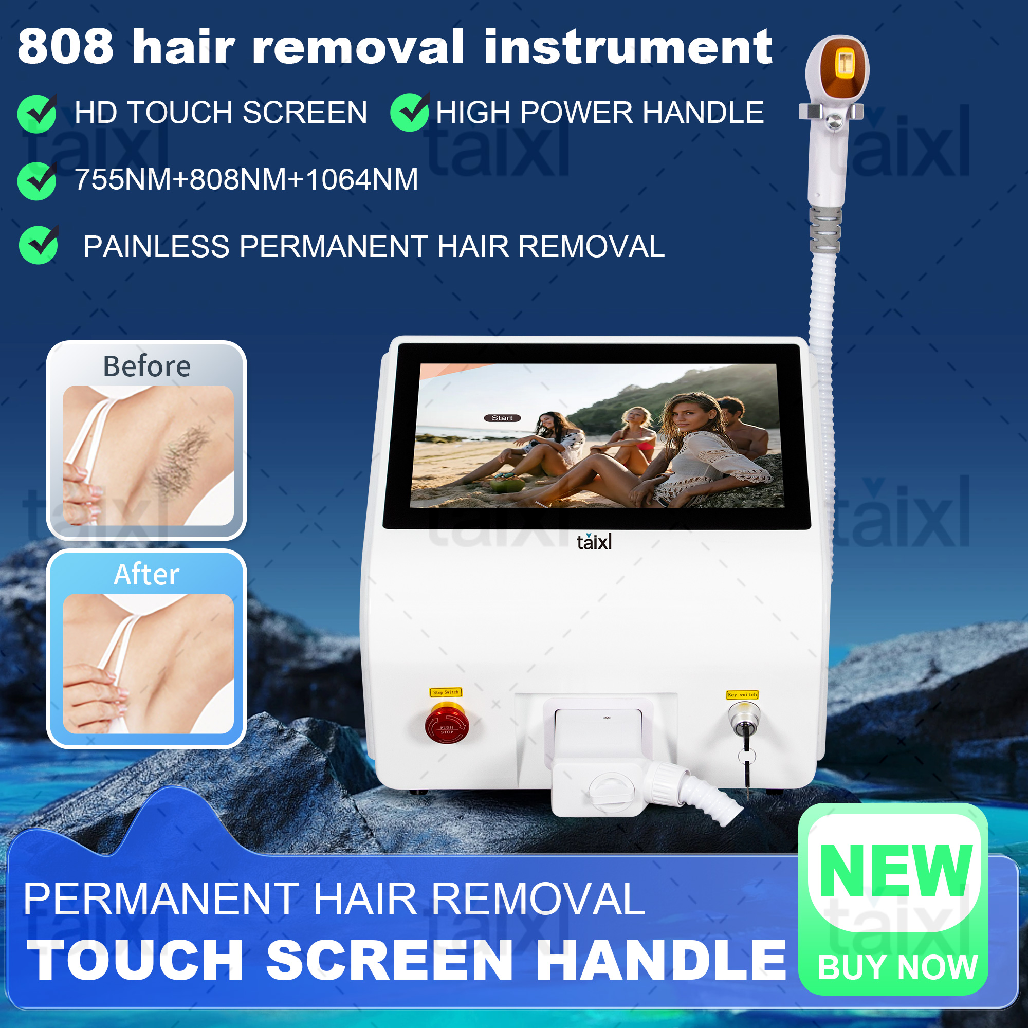 Portable 4-Wave IPL808 755nm Professional Diode Ice Titanium Laser Body Hair Removal Machine Permanent Painless Device