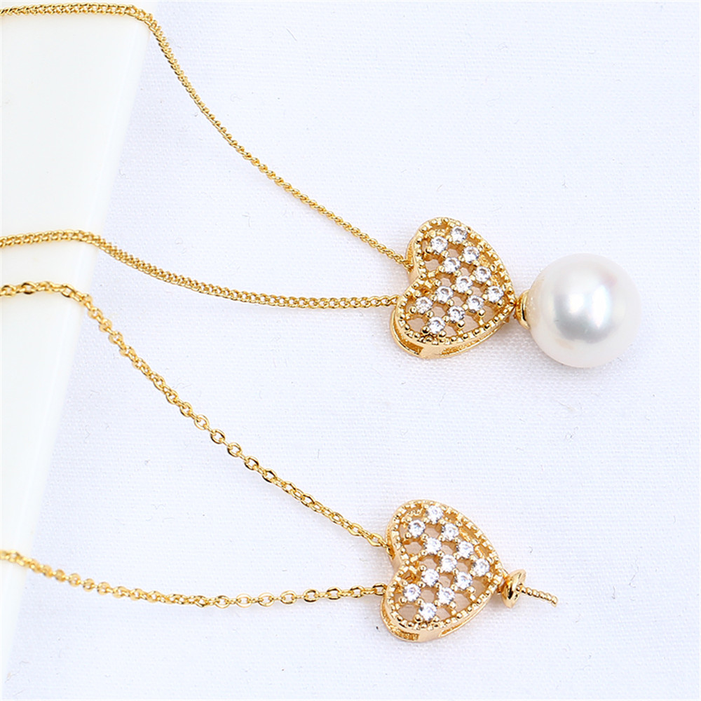 Domestic 14k Gold Plated Love Pearl Necklace Pendant Empty DIY Accessories Gifts