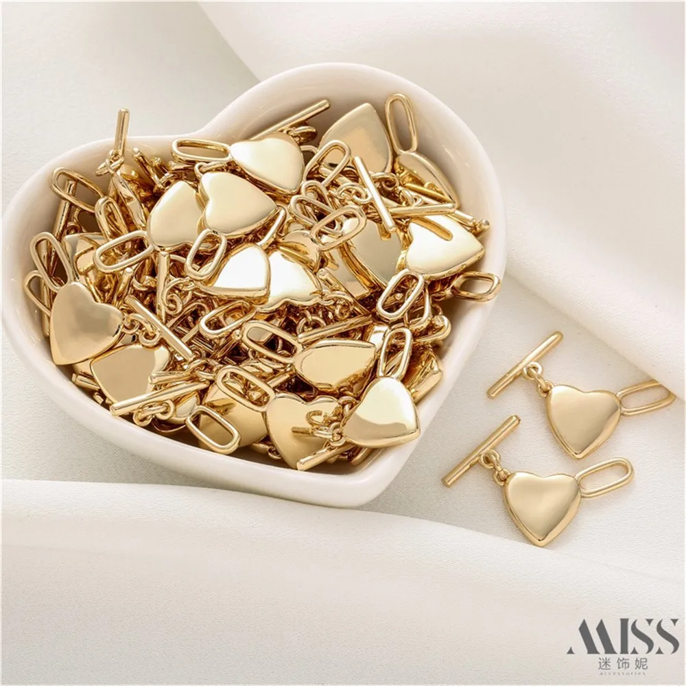14K Gold-plated Peach Heart Shaped OT Buckle, Connecting Buckle, DIY Handmade Bracelet, Necklace, Jewelry Accessories