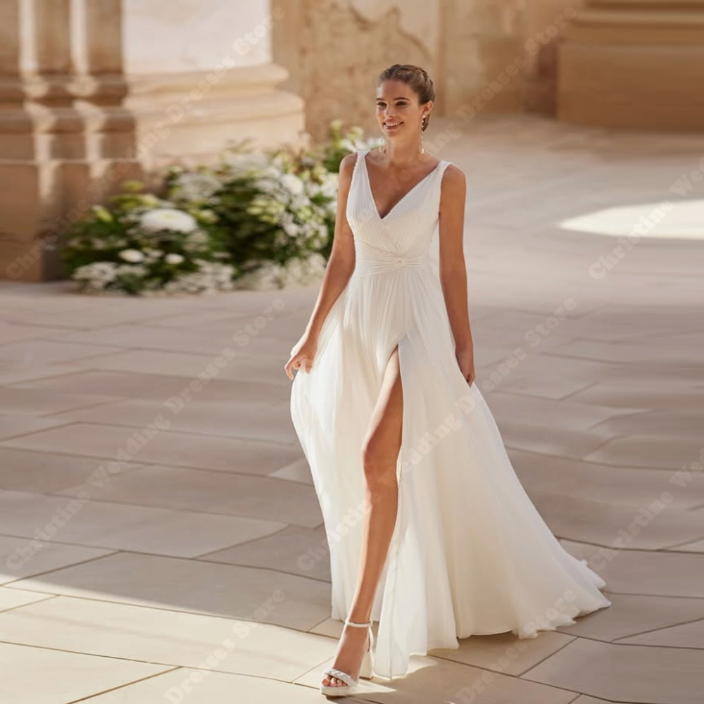 Sexy V-Neck Women Wedding Dresses Lace Printing A-Line Bridal Gowns Specially Designed Engagement Vestidos De Noivas Customized