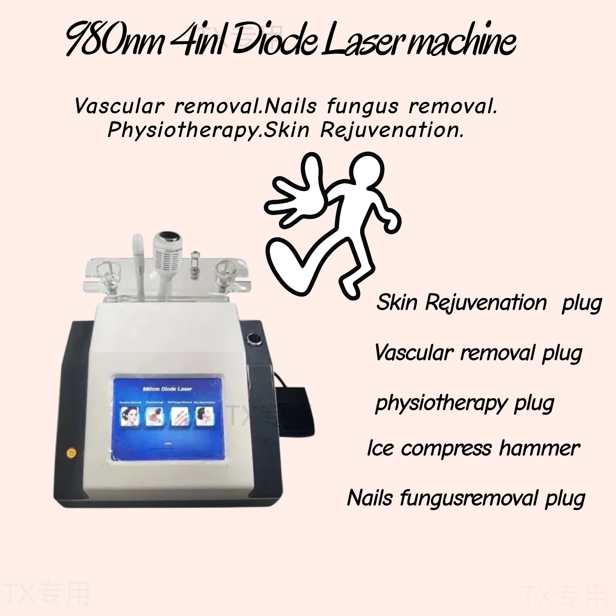 980Nm Laser Diode Vascular Spider Varicose Vein Removal Machine Treatment Fungi Physiotherapy For Nail Lipolisi Commercial Salon