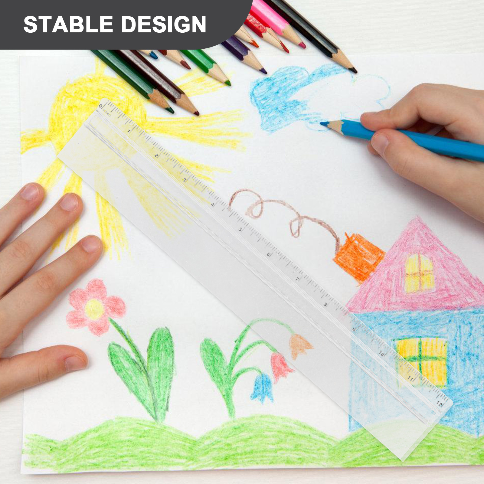 12 Inch Ruler Transparent Plastic Magnifying Ruler Measuring Tool Scale Straight Office Drawing Student Stationery