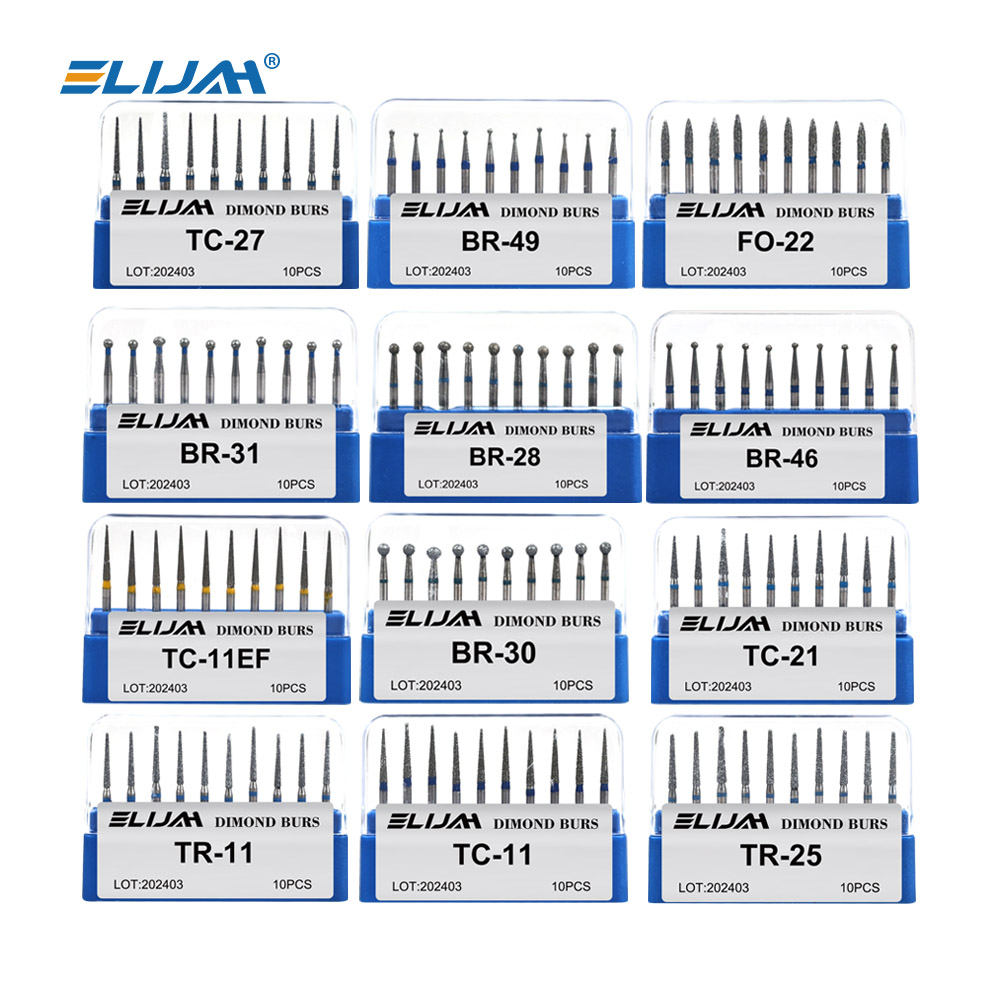 ELIJAH 1 Box Dental Diamond Bur Multiple Model Optional Fit For Dental High Speed Handpiece Dental Instrument Tool BR TR Series