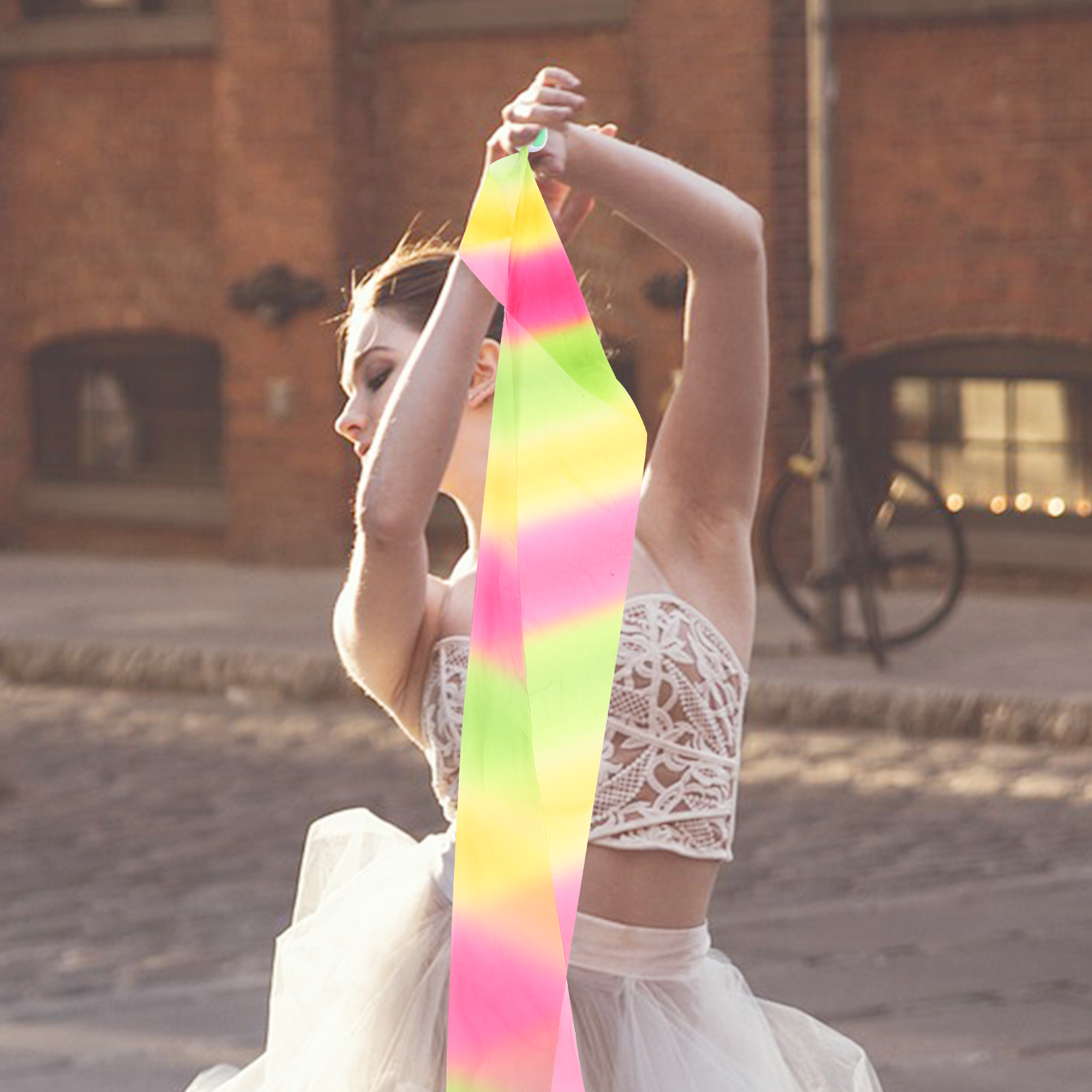 Colorful Silk Ribbon Ball 1.7m Tai Chi Softball Green Rubber Fitness Gymnastic Exercise Streamer Ball Lightweight Portable